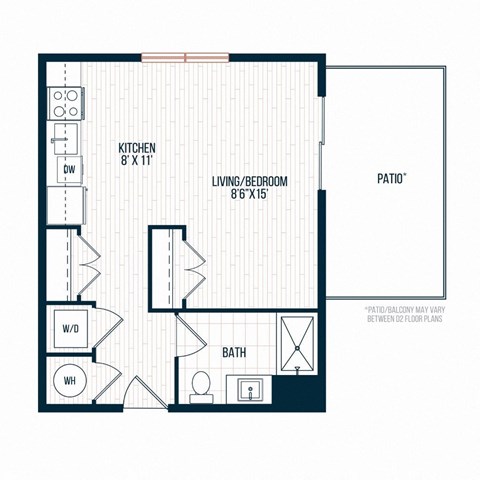 Floor plan for studio, 1 bath, 486 sqft